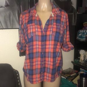 Multi-Colored Plaid Flannel Top